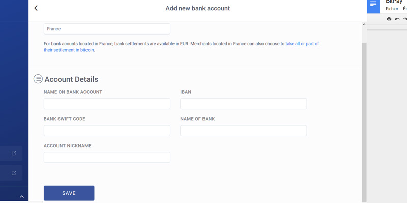 Bitpay add a bank account