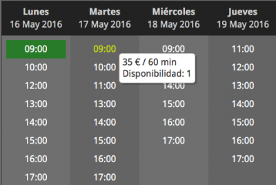Lista de horarios disponibles Lista de horarios disponibles