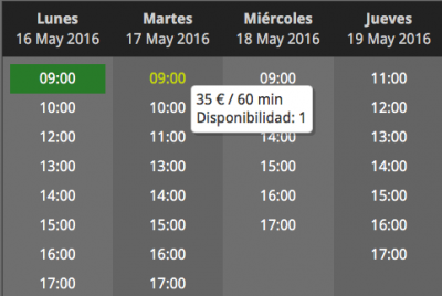 Lista de horarios disponibles