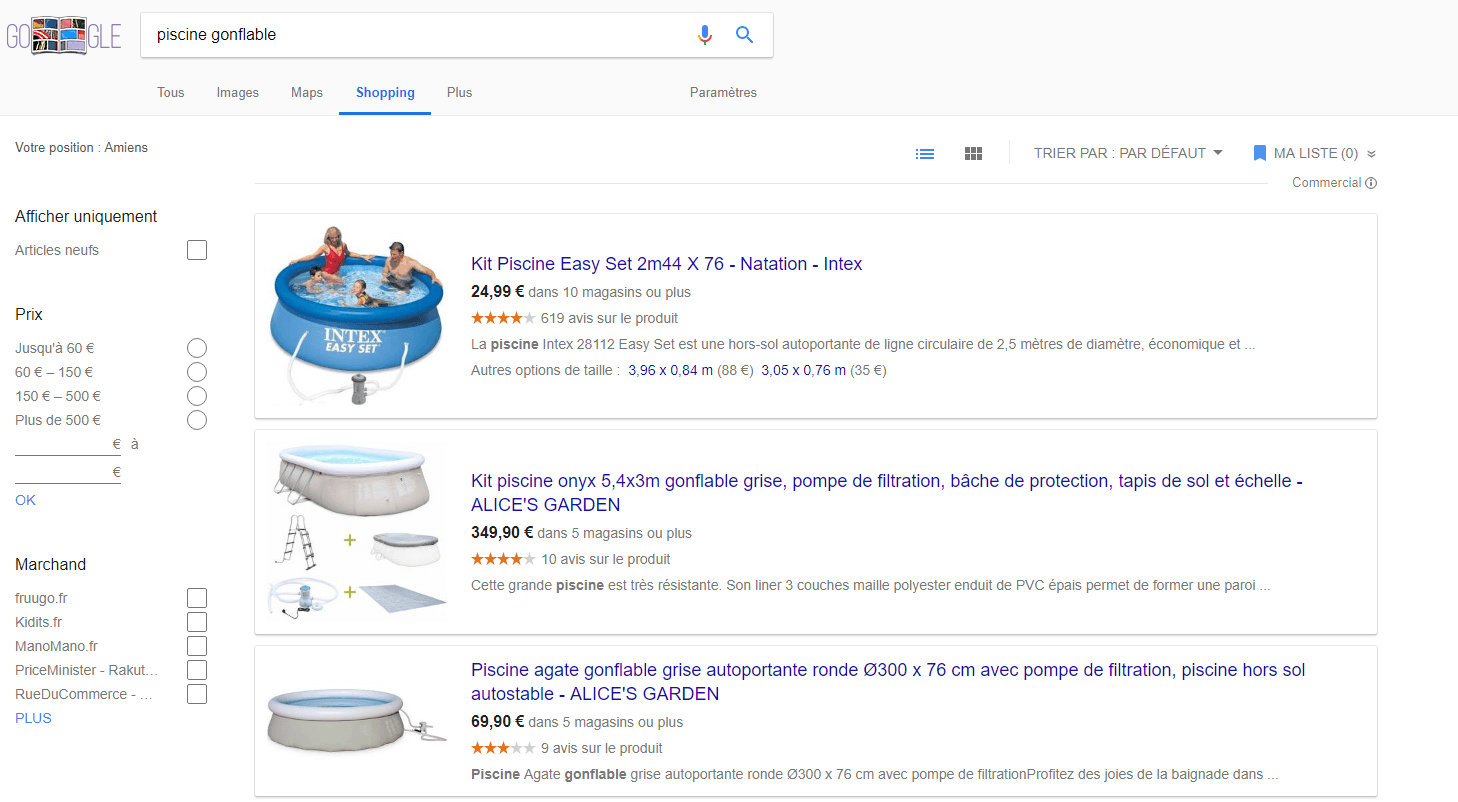Pestaña de Google Shopping