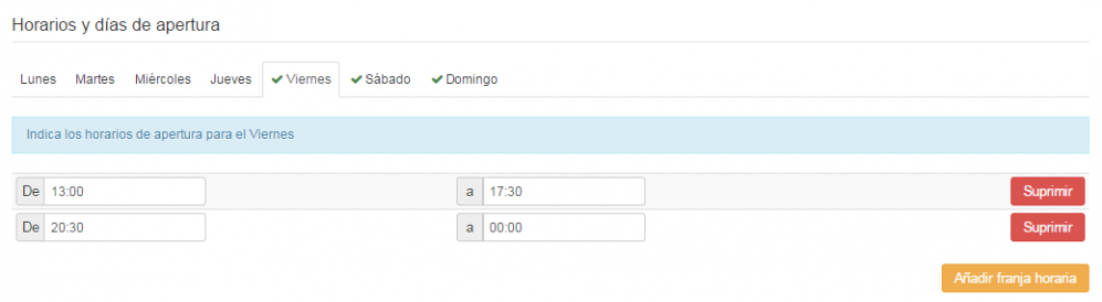 Horarios de apertura