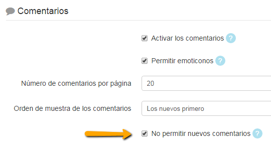 No permitir nuevos comentarios