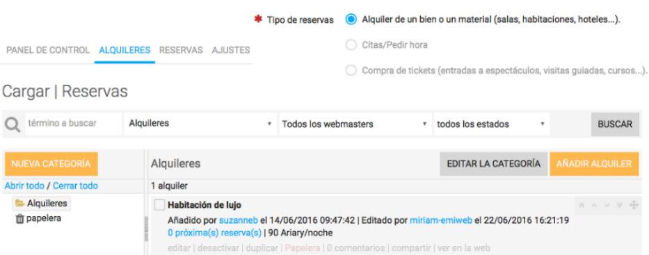Paneltipo de reservas