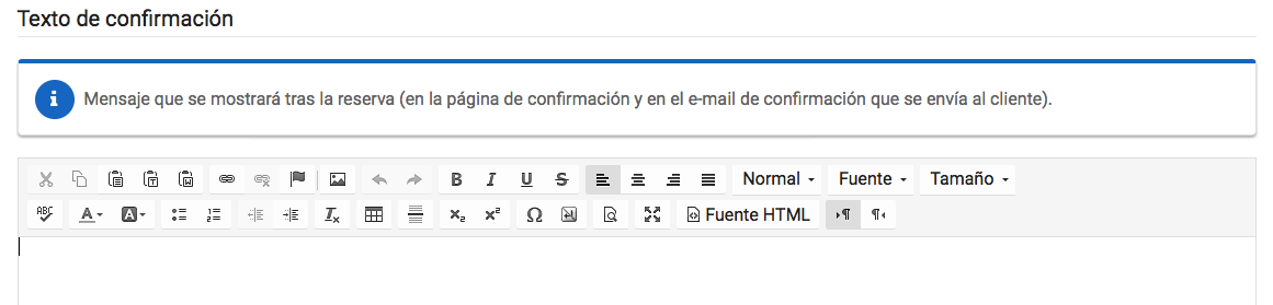 Texto de confirmation de una reserva